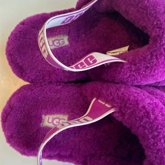 SOLD UGG Fluff Yeah Slide Sheepskin Shearling Slingback Slippers Berrylicious 9 - Picture 4 of 14